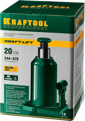 Домкрат бутылочный гидравлический KRAFT BODY KRAFTOOL KRAFT-LIFT 20т, 244-449ммKRAFTOOL