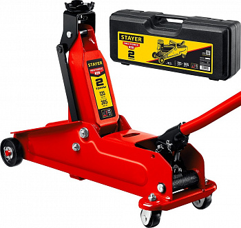 Подкатной домкрат с увеличенным подъемом STAYER R-28 RED FORCE Professional, 2 т, в кейсе