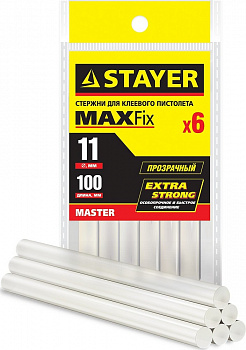 Клеевые стержни STAYER Cristal прозрачные универсальные, d11 мм х 100 мм, 6 шт, 60 г