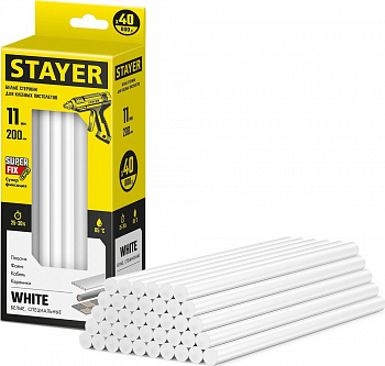 Клеевые стержни STAYER White белые, d11 мм х 200 мм, 40 шт, 0.8 кг
