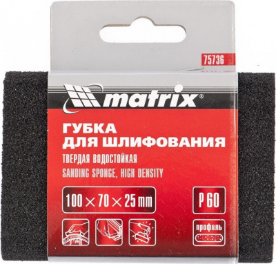 Губка для шлифования, 100 х 70 х 25 мм, овал, твердая, P 80 MatrixMatrix