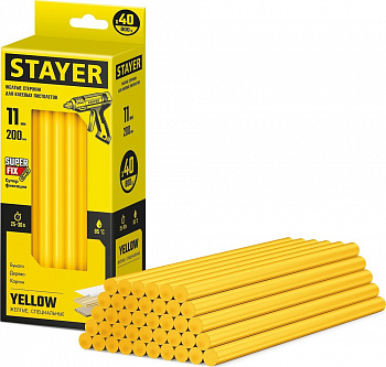 Клеевые стержни STAYER Yellow желтые, d11 мм х 200 мм, 40 шт, 0.8 кг