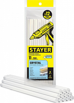 Клеевые стержни STAYER Cristal прозрачные универсальные, d11 мм х 200 мм, 12 шт, 250 г
