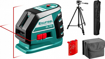 Нивелир лазерный KRAFTOOL CL-70 #3, 20м/70м, IP54, точн. +/-0.2 мм/м, штатив, питание 4хАА, в коробке